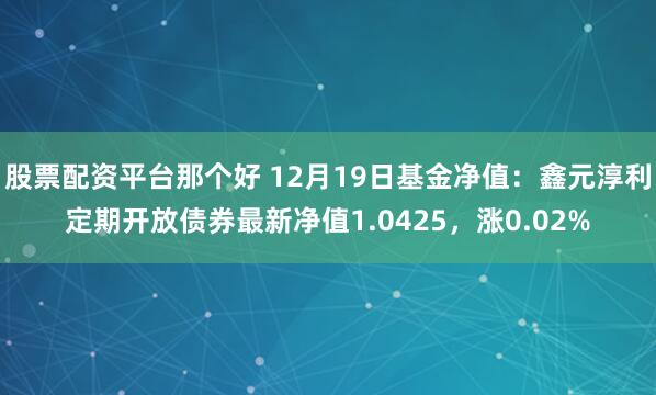 股票配资平台那个好 12月19日基金净值：鑫元淳利定期开放债券最新净值1.0425，涨0.02%