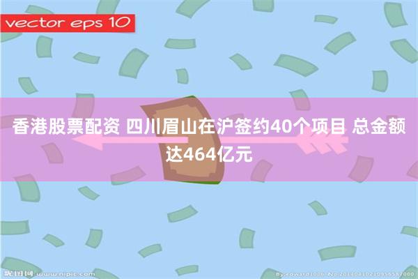 香港股票配资 四川眉山在沪签约40个项目 总金额达464亿元